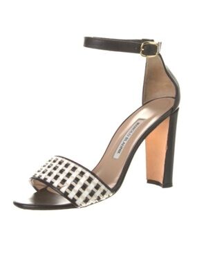 Manolo Blahnik Woven Strappy Block Heel Sandals